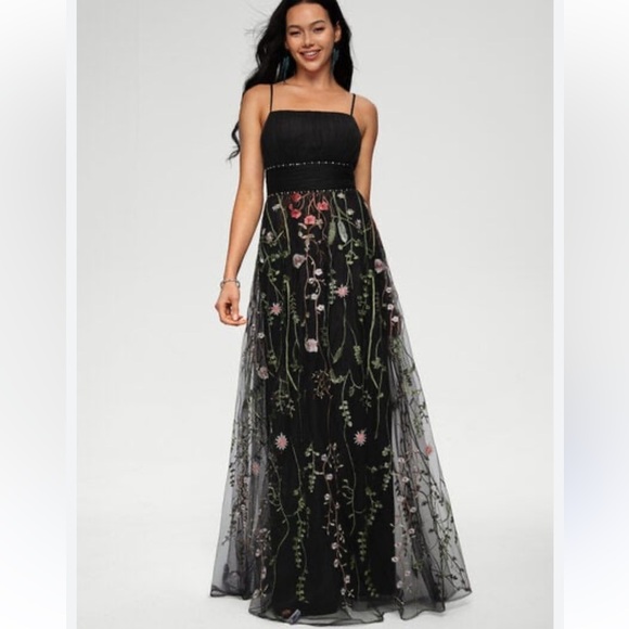 JJ’s house A-line Straight Floor-Length Tulle Prom Dresses floral Beading - Picture 1 of 10